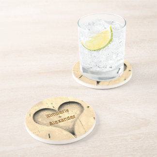 Dessous De Verre En Grès Noms de couple Cadeau Arbre Rustique avec Cœur