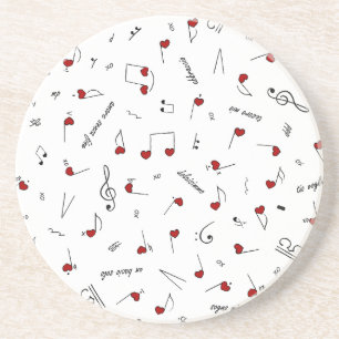 Dessous De Verre En Grès Notes d'amour Cœurs rouges Notation musicale