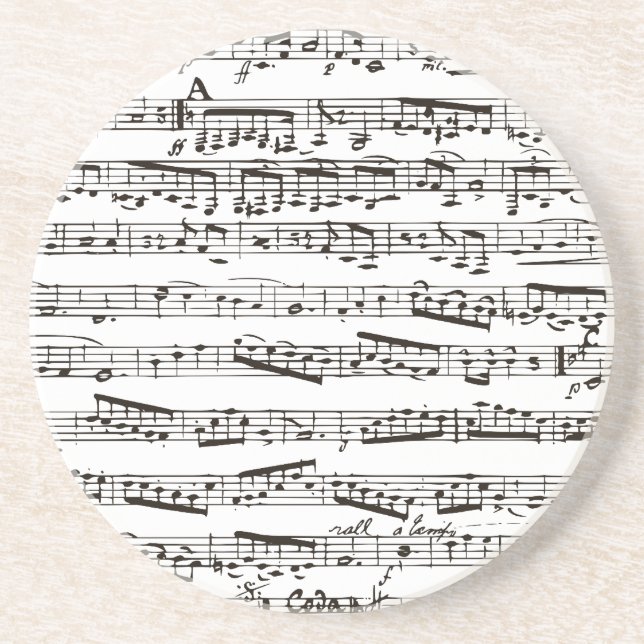 Dessous De Verre En Grès Notes musicales noires et blanches (Devant)