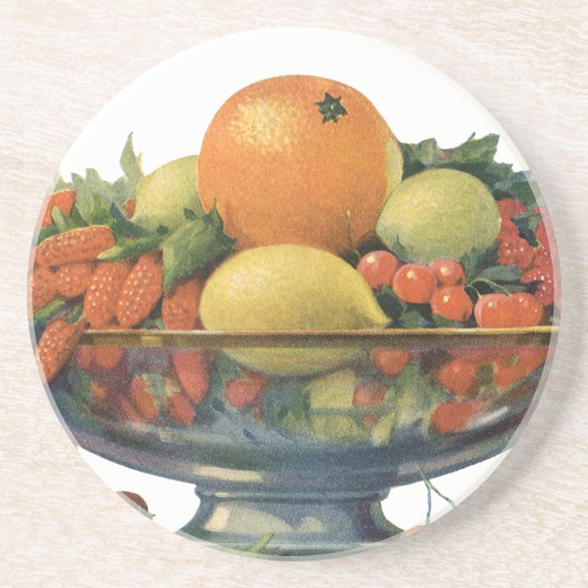 Dessous De Verre En Grès Nourriture vintage, Fruits assaisonnés dans un bol (Devant)