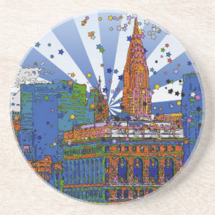 Dessous De Verre En Grès NYC psychédélique : Chrysler, Flatiron #1