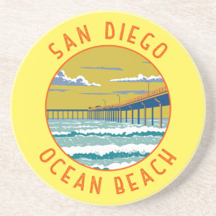 Dessous De Verre En Grès Ocean Beach San Diego Travel Art Vintage