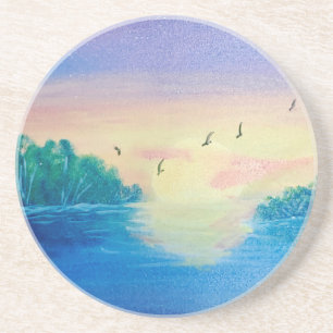 Dessous De Verre En Grès Ocean Sunset Peinture originale à l'huile sur un D