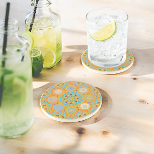 Dessous De Verre En Grès Octo brightener arabesque maure style tangerine