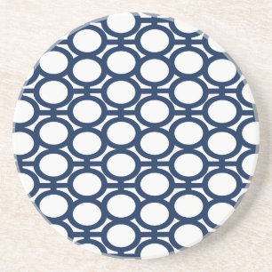 Dessous De Verre En Grès Oeillets bleu-foncé et blancs
