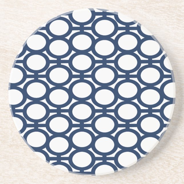 Dessous De Verre En Grès Oeillets bleu-foncé et blancs (Devant)