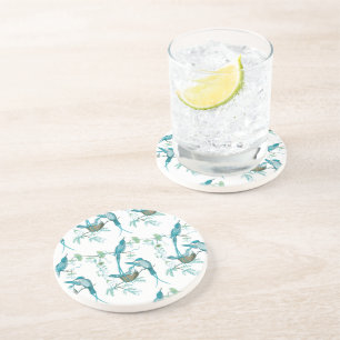Dessous De Verre En Grès Oiseau Bébé Vintage avec Moma et Papa Oiseaux Dess