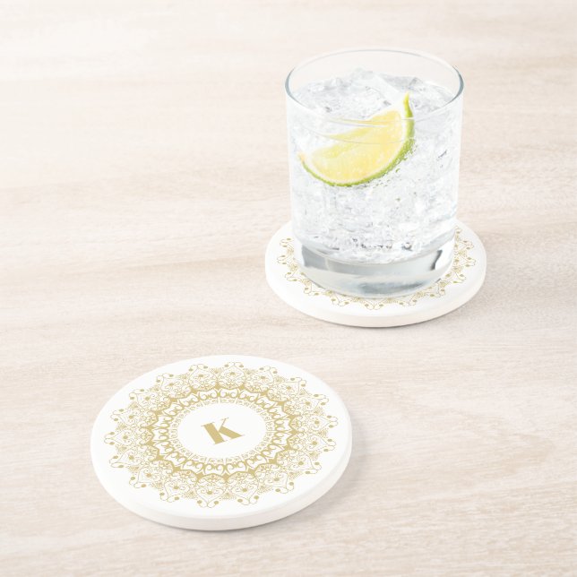 Dessous De Verre En Grès Or sur la conception de cercle mandarin orné blanc (Côté)