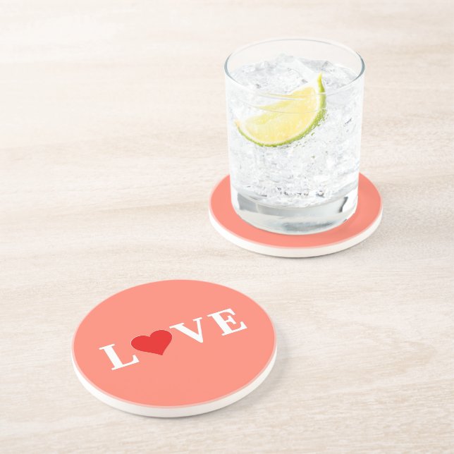 Dessous De Verre En Grès Orange LOVE and Heart Moderne Eélégant (Côté)