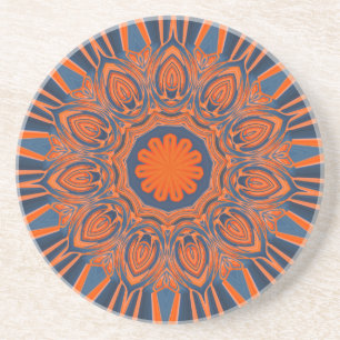 Dessous De Verre En Grès Orange Navy Blue Mandala
