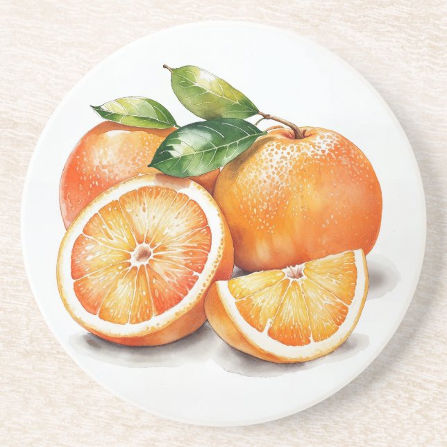 Dessous De Verre En Grès Oranges coupées et entières (Devant)