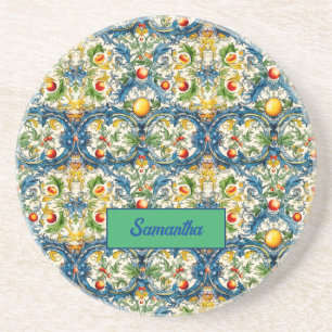 Dessous De Verre En Grès oranges méditerranéennes siciliennes majolica bleu