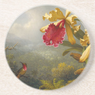 Dessous De Verre En Grès Orchidées et colibri Heade