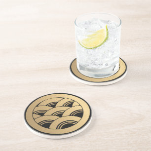 Dessous De Verre En Grès Oriental Faux Golden Waves Japonais Kamon