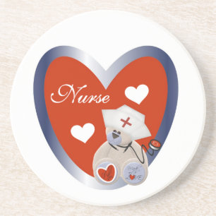 Dessous De Verre En Grès Ours-infirmière avec T-shirts et cadeaux de coeur