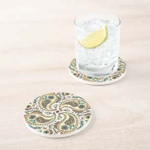 Dessous De Verre En Grès Paisers en jaune/brun et blanc