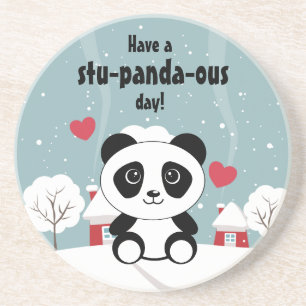 Dessous De Verre En Grès Panda Bébé Cute En Hiver Gris Neige
