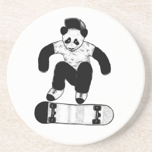 Dessous De Verre En Grès Panda en skateboard