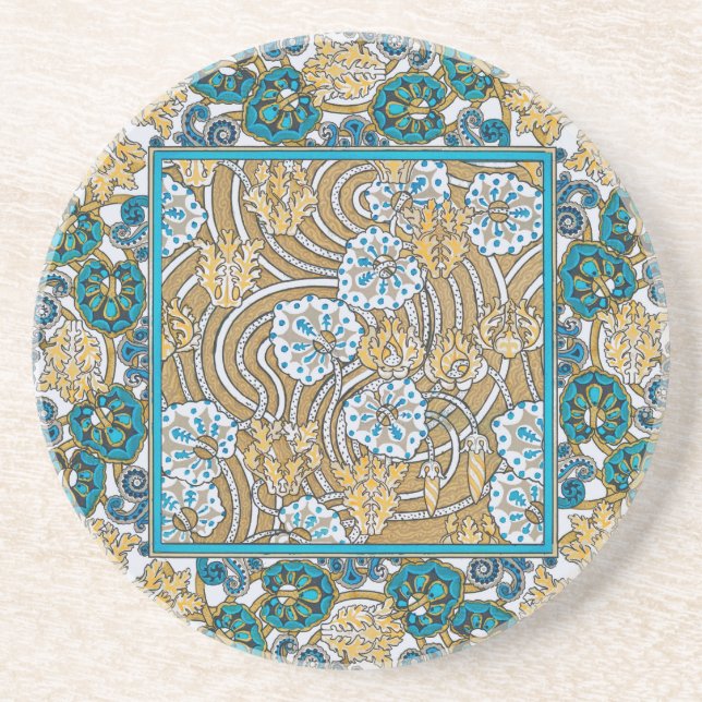 Dessous De Verre En Grès papier peint bleu art nouveau cyclamen (Devant)