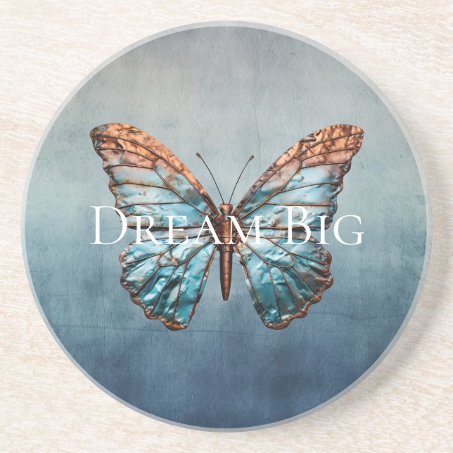 Dessous De Verre En Grès Papillon à texture gris bleu (Devant)
