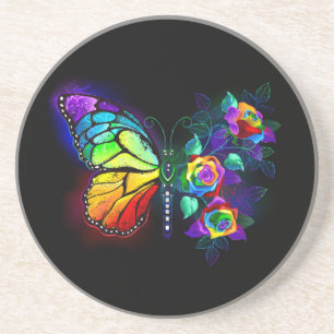 Dessous De Verre En Grès Papillon arc-en-ciel