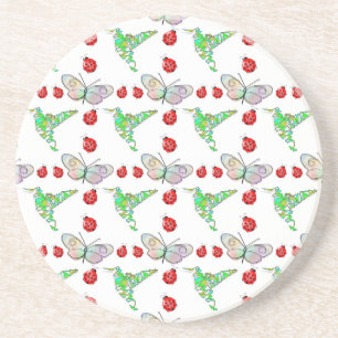 Dessous De Verre En Grès Papillon, colibri et Motif de coccinelle