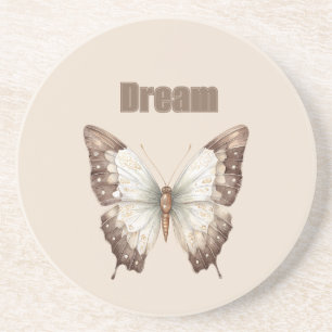 Dessous De Verre En Grès Papillon de rêve brun blanc