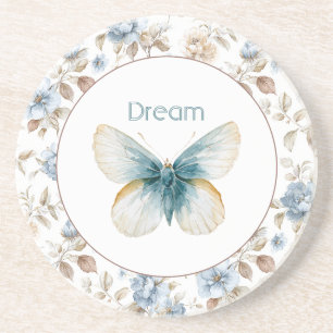 Dessous De Verre En Grès Papillon Fleurs Marron Crème Bleu Tan