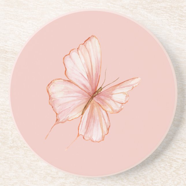 Dessous De Verre En Grès Papillon Rose (Devant)