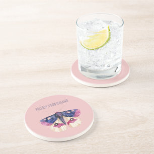 Dessous De Verre En Grès Papillon rose à la crème violette