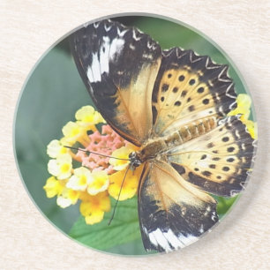 Dessous De Verre En Grès Papillon tacheté noir et jaune
