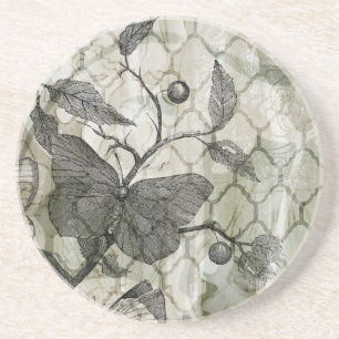 Dessous De Verre En Grès Papillons Arabesques I