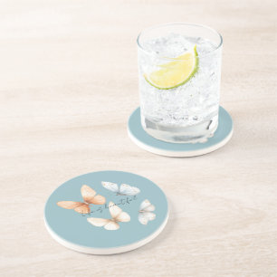 Dessous De Verre En Grès Papillons bleus pêche