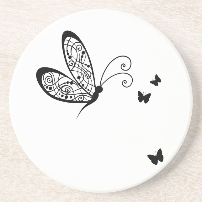 Dessous De Verre En Grès Papillons en dentelle noire 1 (Devant)