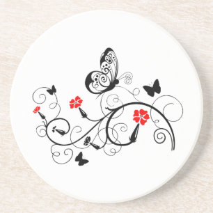 Dessous De Verre En Grès Papillons en dentelle noire 4