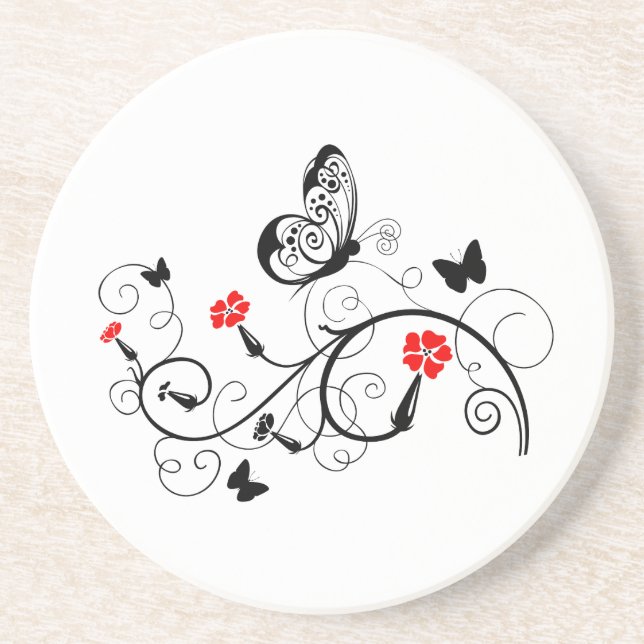 Dessous De Verre En Grès Papillons en dentelle noire 4 (Devant)