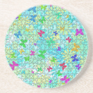 Dessous De Verre En Grès Papillons et marguerites-colorés par STaylor