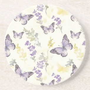 Dessous De Verre En Grès Papillons Violets Fleur de Lavande