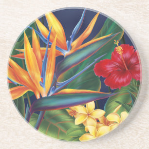 Dessous De Verre En Grès Paradis tropical Floral hawaïen