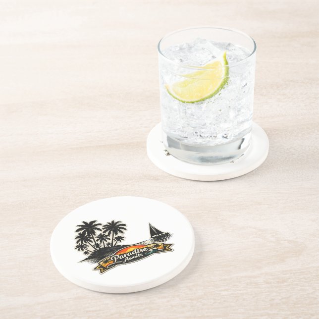 Dessous De Verre En Grès 🏝️🌅  “Paradise Awaits” Sandstone Coaster 🌴✨ (Côté)