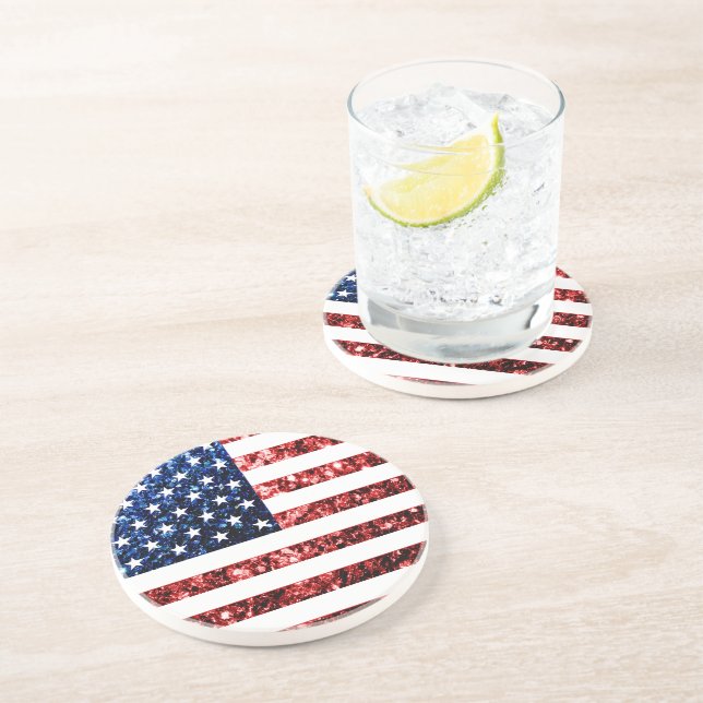 Dessous De Verre En Grès PARTIES SCINTILLANT américaines drapeau rouge bleu (Côté)