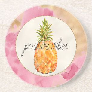 Dessous De Verre En Grès Parties scintillant d'or d'ananas rose rose
