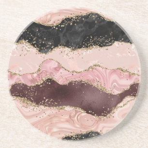 Dessous De Verre En Grès Parties scintillant Noir Noir Rose Burgundy