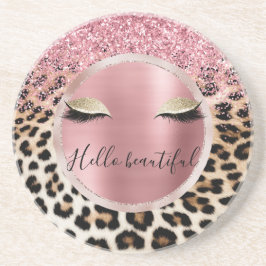 Dessous De Verre En Grès Parties scintillant rose éclatante cils d'or léopa