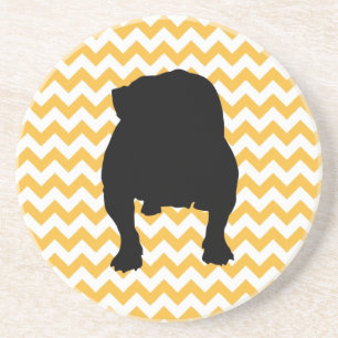 Dessous De Verre En Grès Pastel Orange Chevron Avec Ombre Bulldog Anglais