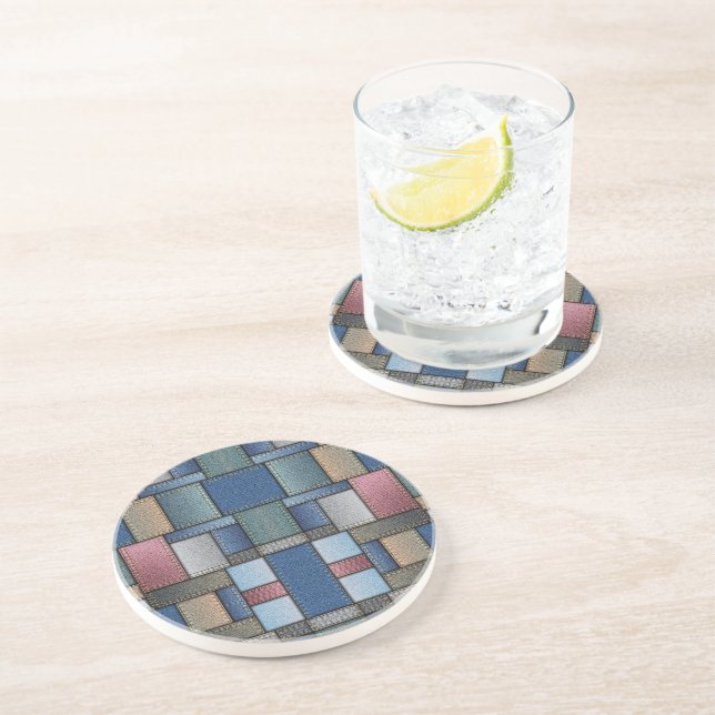 Dessous De Verre En Grès Patchwork Denim (Côté)