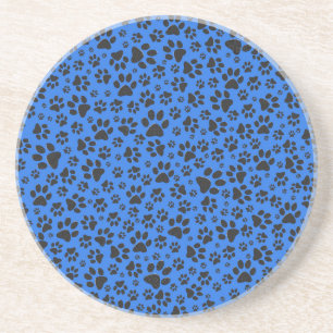 Dessous De Verre En Grès Pattes de chien noir et blanc à pois sur fond bleu