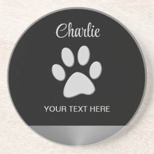 Dessous De Verre En Grès Paw Chien Argent sur arrière - plan noir