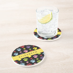 Dessous De Verre En Grès Paws Colorés, Motif Paw, Paws Chiens, Votre Nom