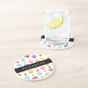 Dessous De Verre En Grès Paws Colorés, Motif Paw, Paws Chiens, Votre Nom